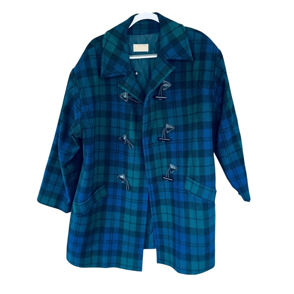 Vintage Pendleton Black Watch Plaid Wool Duffle Coat Thinsulate‎ 18 Plus Size